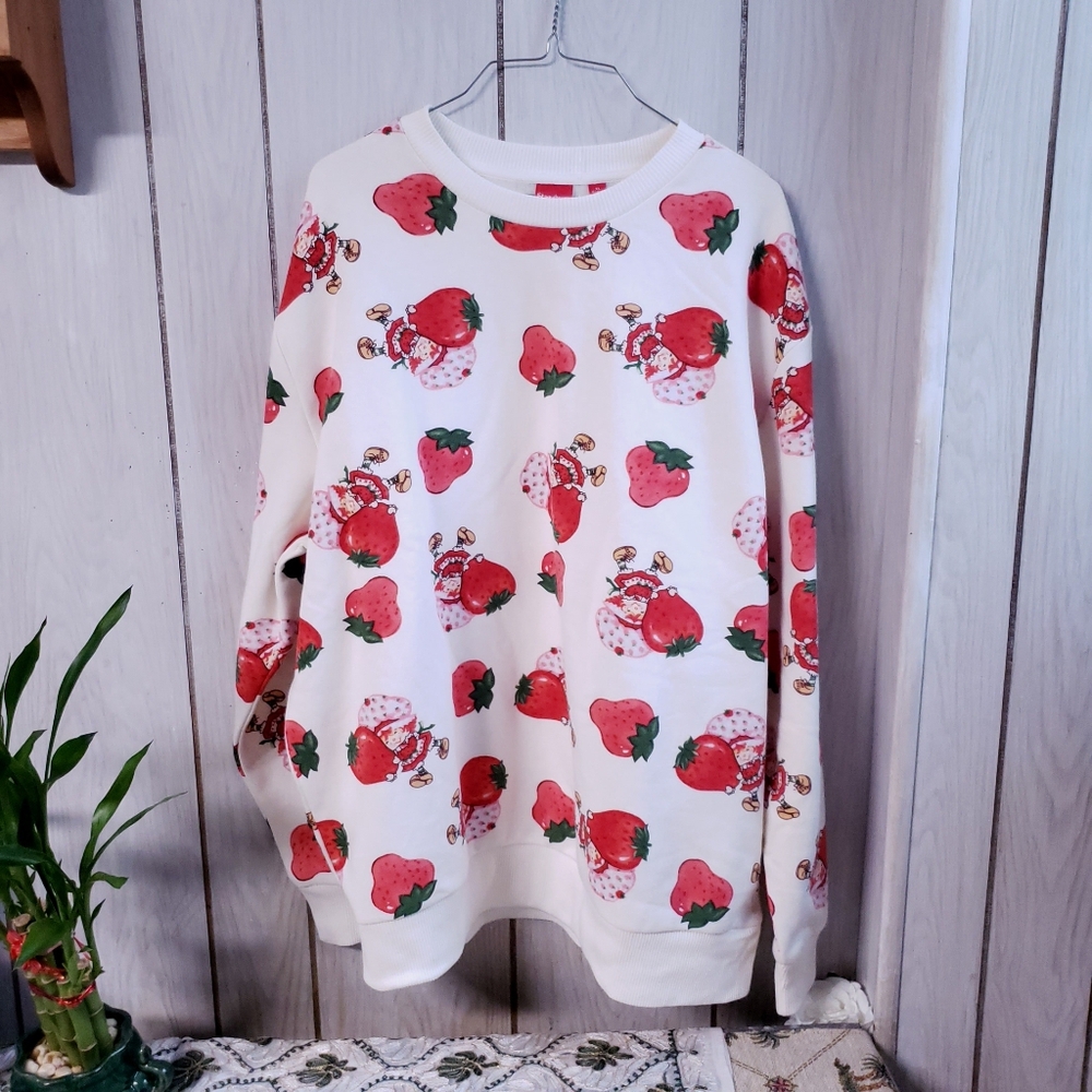 Strawberry Shortcake All Over Print Sweater Cute Cartoon Cottagecore Size XL